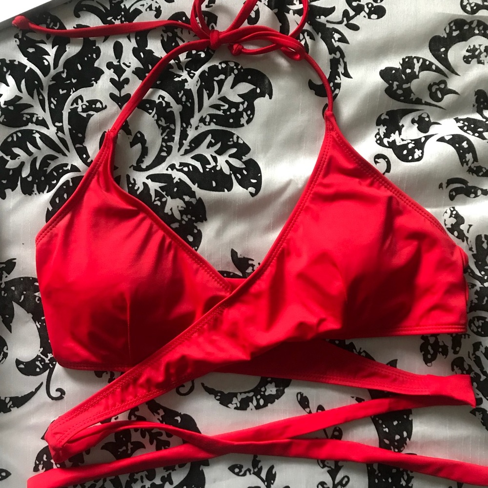 Misguided Red Wrap Bikini Top
